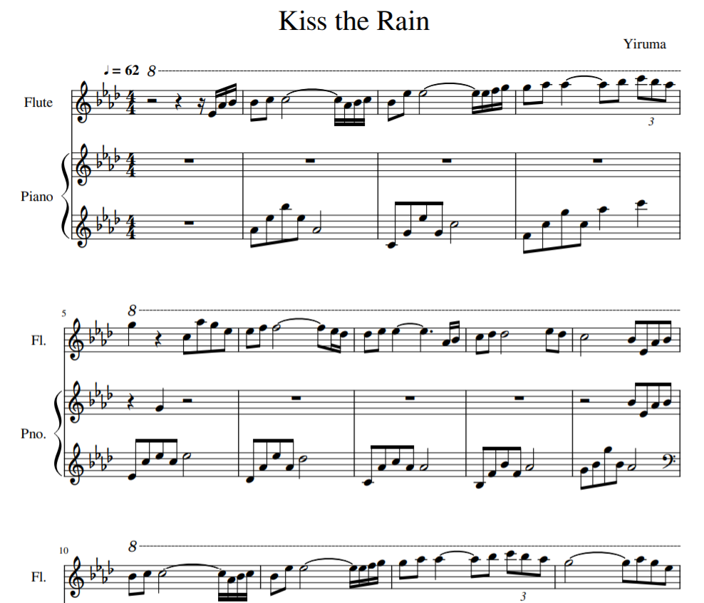 Kiss the Rain sheet piano and Flute